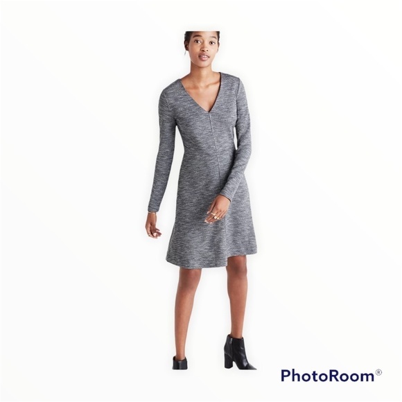 MADEWELL Heather Gray Bridgewalk V Neck Long Sleeve Knee Length Dress Size 4 - Picture 1 of 7